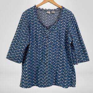 Quizz Womens‎ Eyelet Button Up Babydoll Top Size 20 2X Cottagecore Dainty Floral